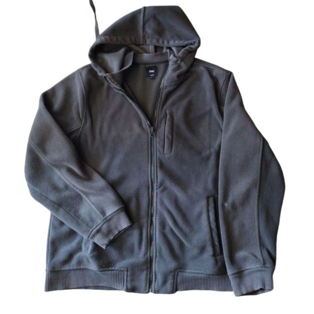 Gap Sweatshirt Men L Charcoal Full Zip‎ Hooded Lots of Pocket Vacation Hiking